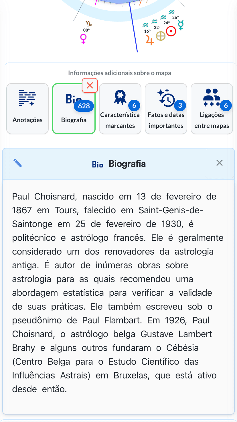 Biografia em modo leitura e edição