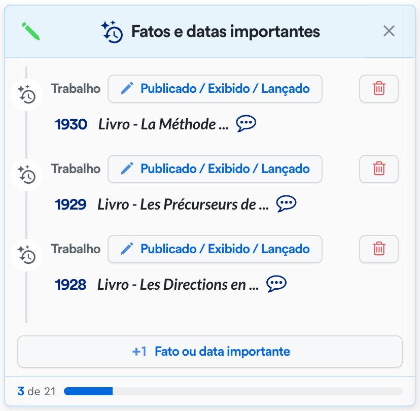 Editar fato ou data importante