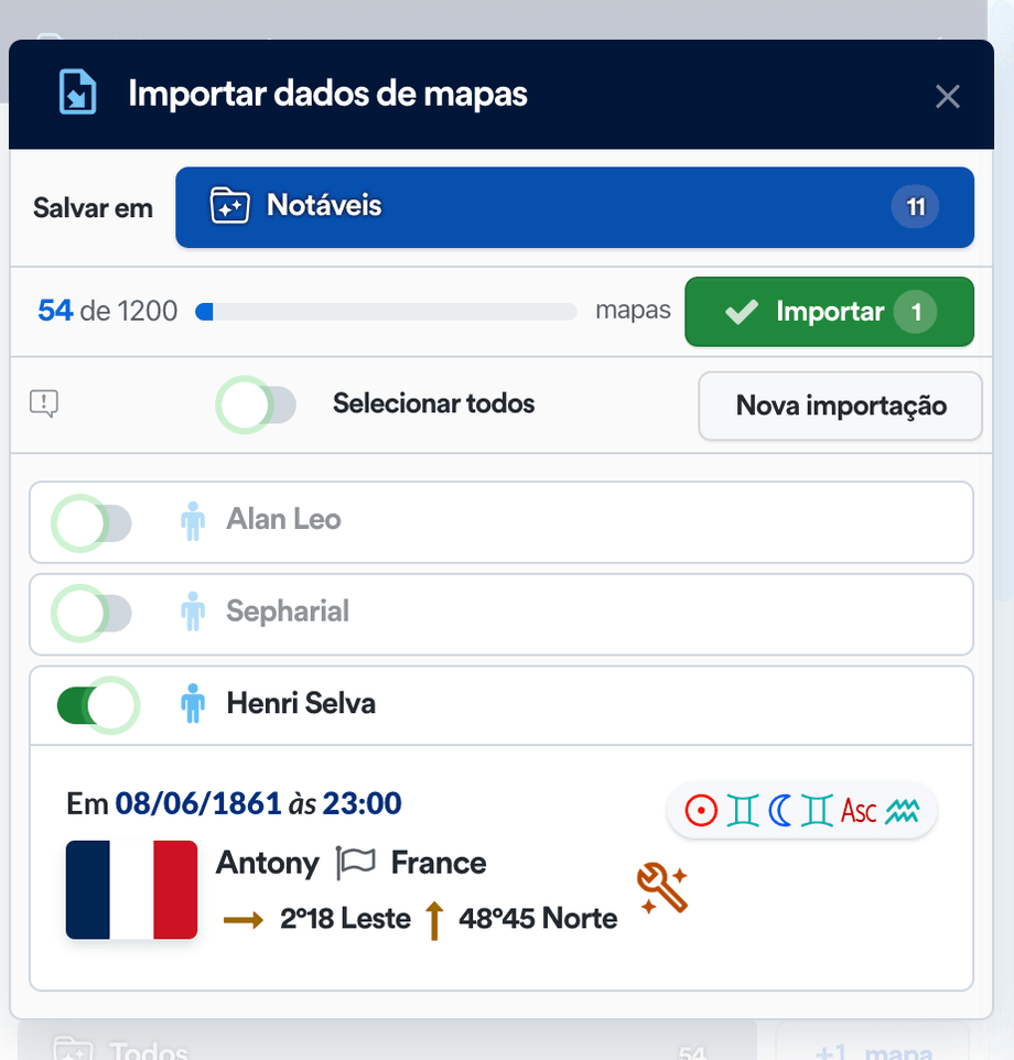 Selecione onde salvar e quais mapas importar