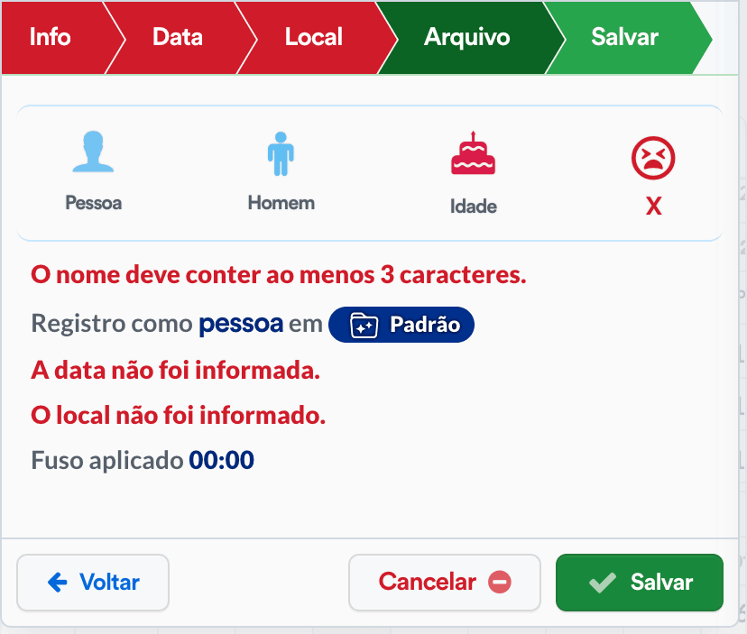 Dados inválidos