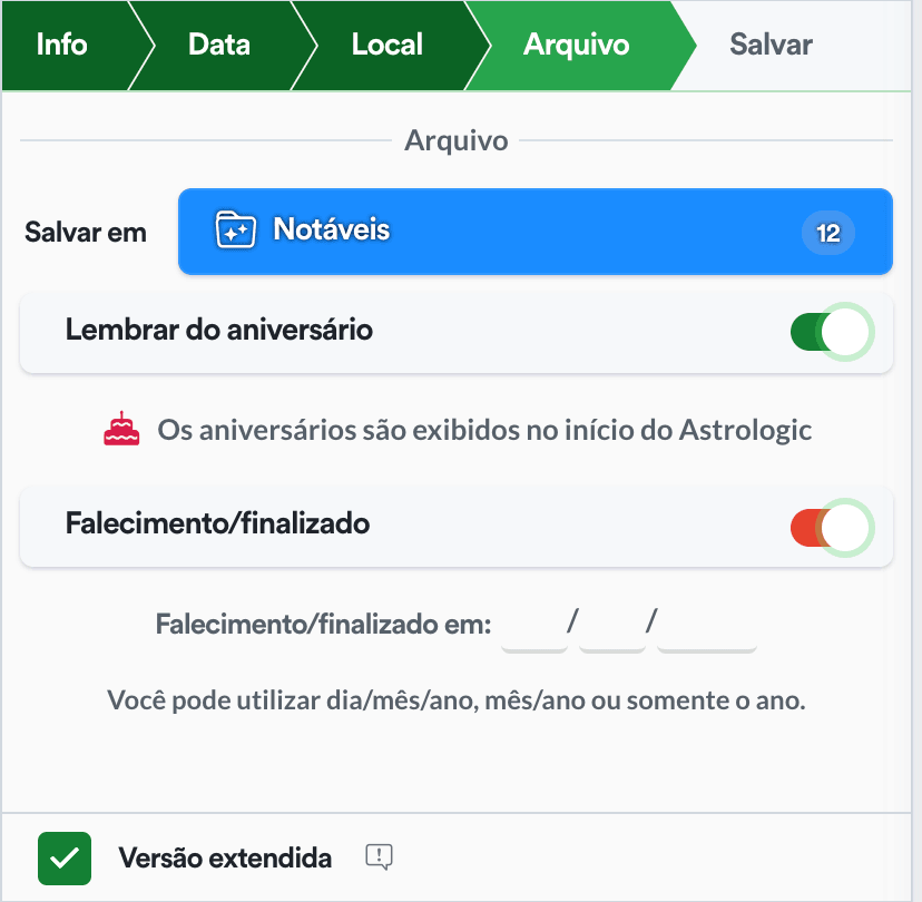 Seção arquivo na edição de dados