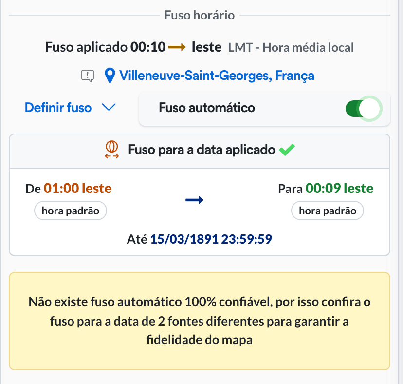 Detalhes completos da configuração de fuso horário