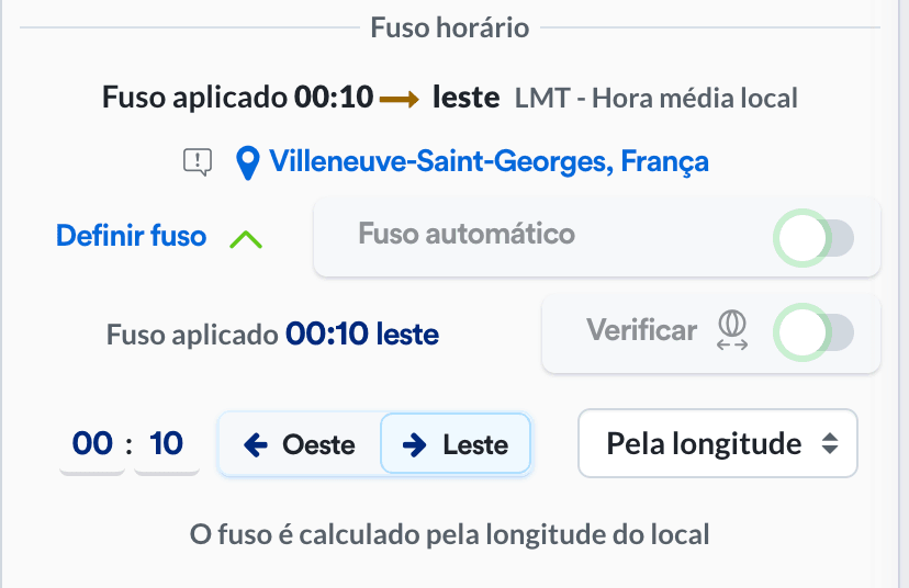 Opção de fuso horário em Tempo Médio Local