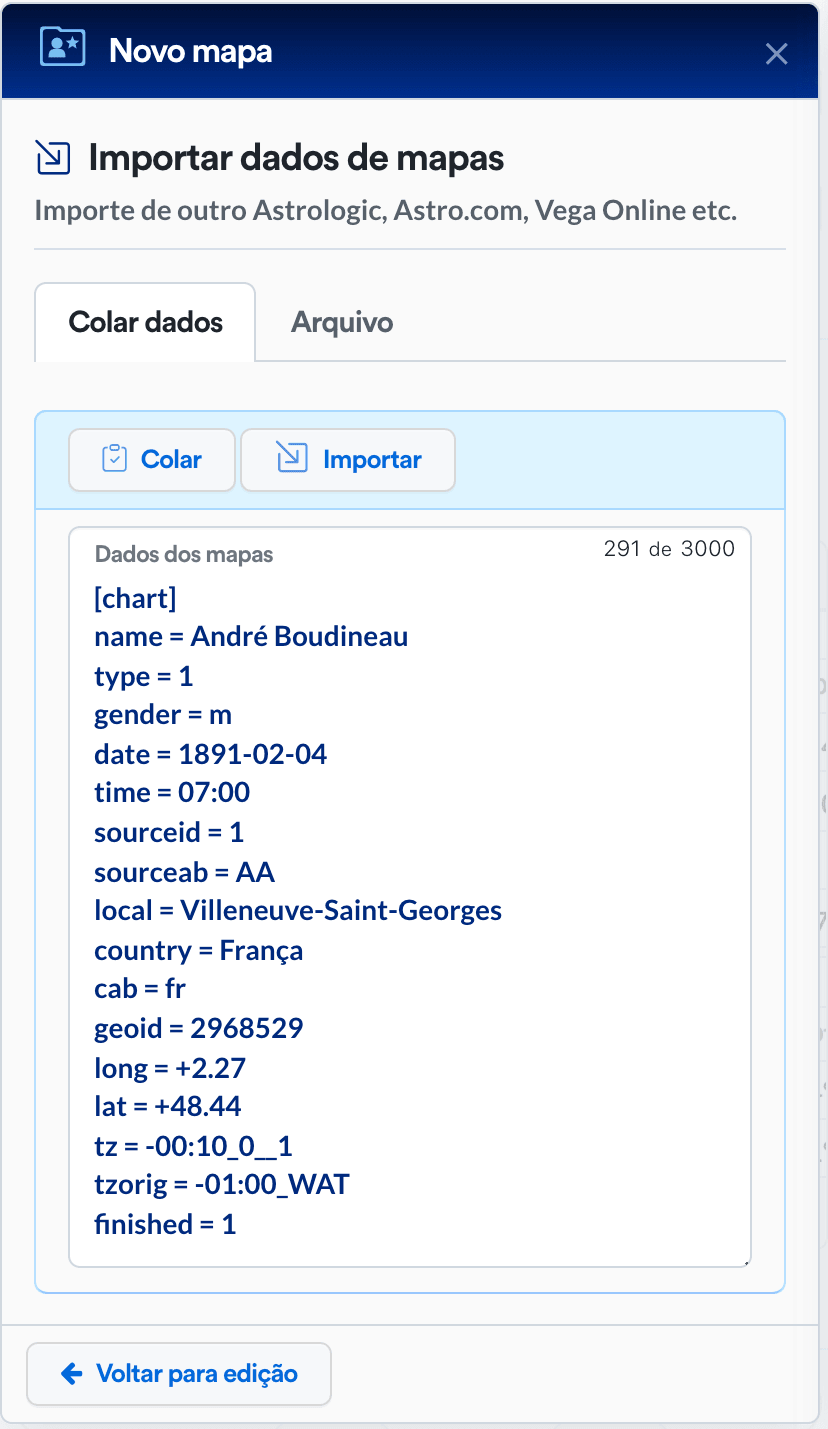 Importar dados de um mapa