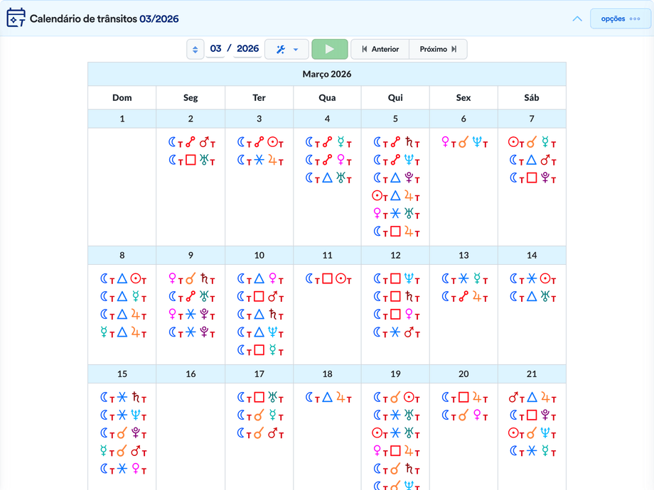 Calendário de trânsitos no espaço