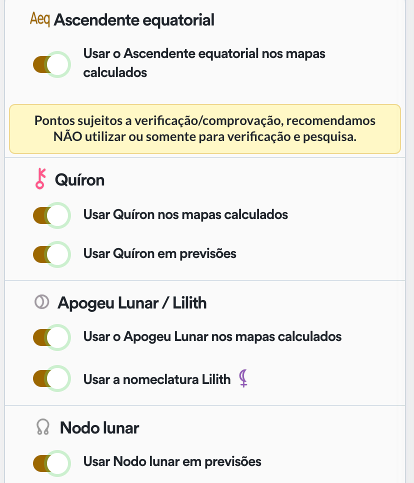Configurações extras